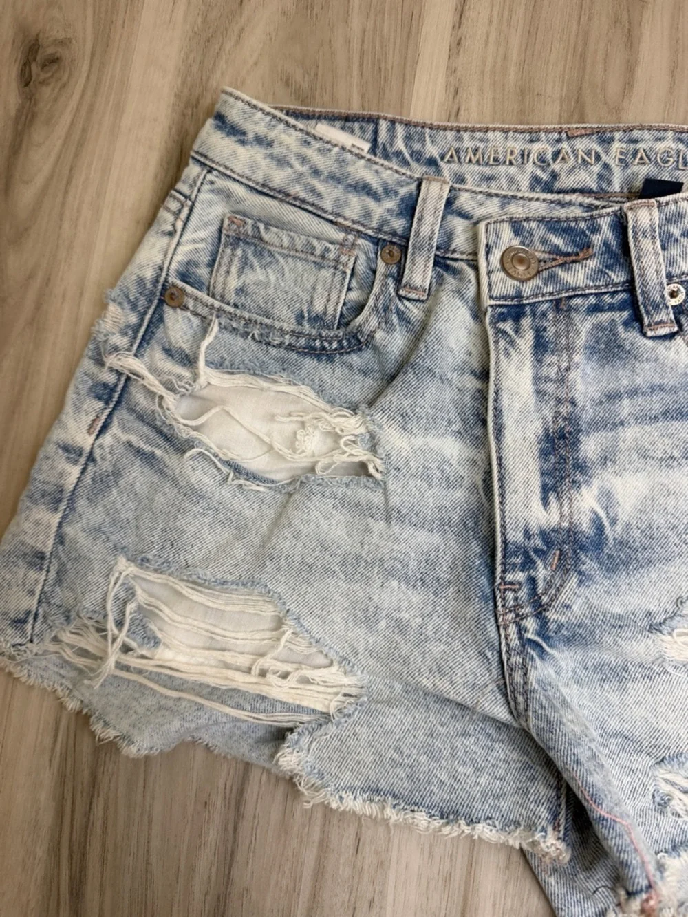 American Eagle Outfitters Light Wash Distressed Denim Shorts